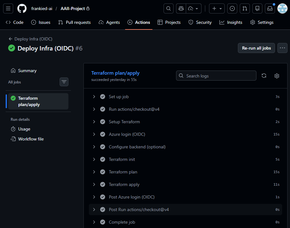 GitHub Actions infrastructure deployment workflow