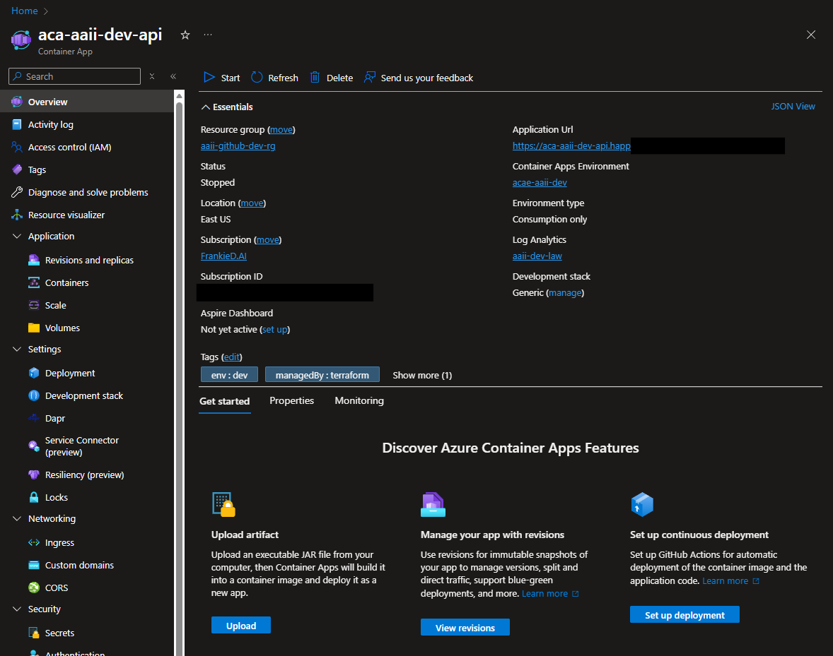 Azure Container App resource