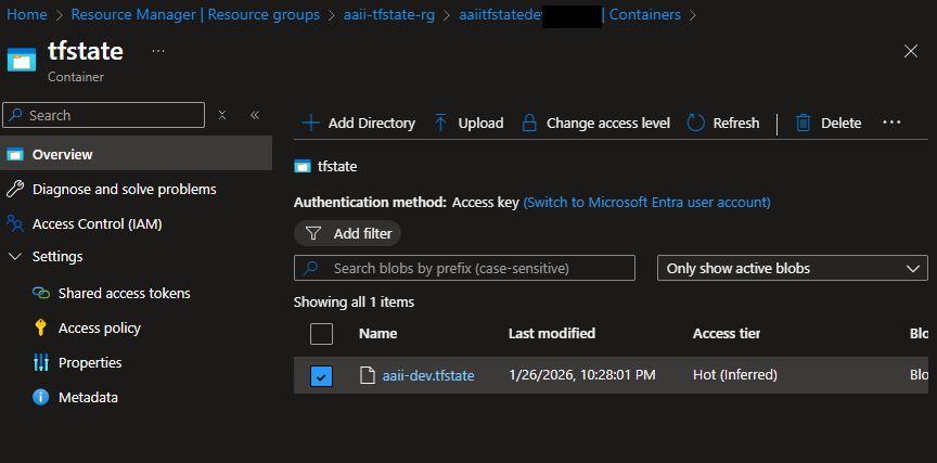 Terraform remote state container