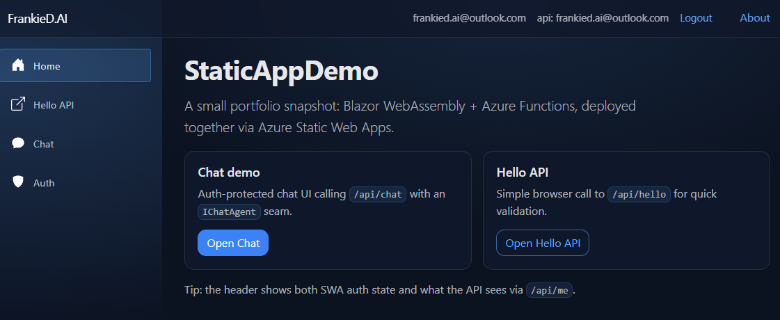 Static App Demo landing page